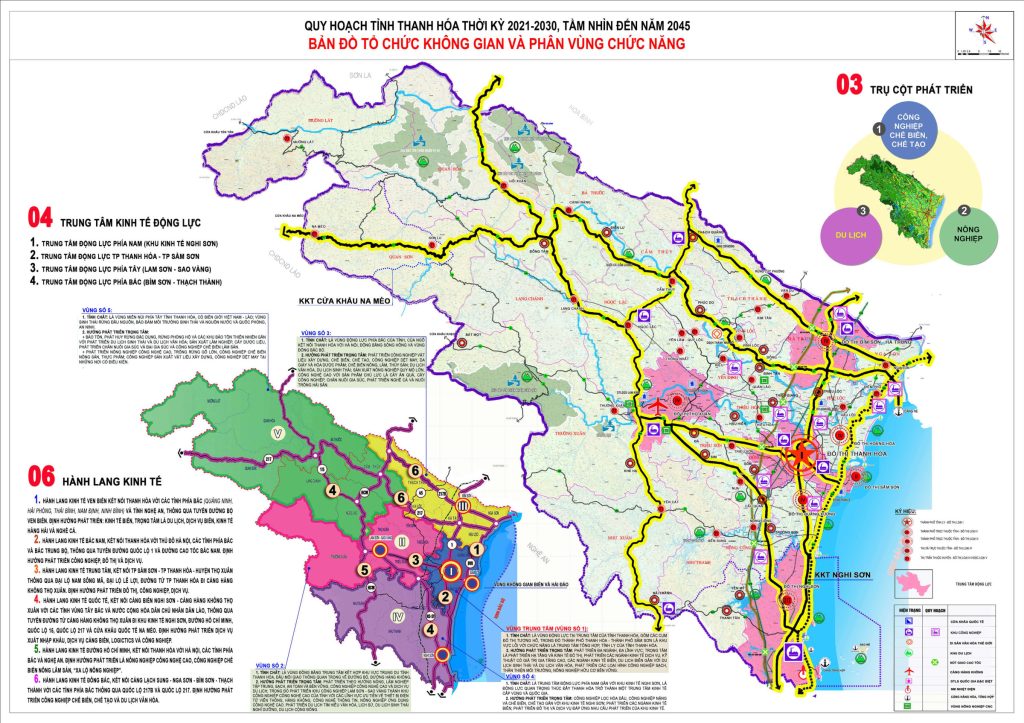 Bản đồ tổ chức không gian và phân vùng chức năng tỉnh Thanh Hóa thời kỳ 2021-2030, tầm nhìn 2045