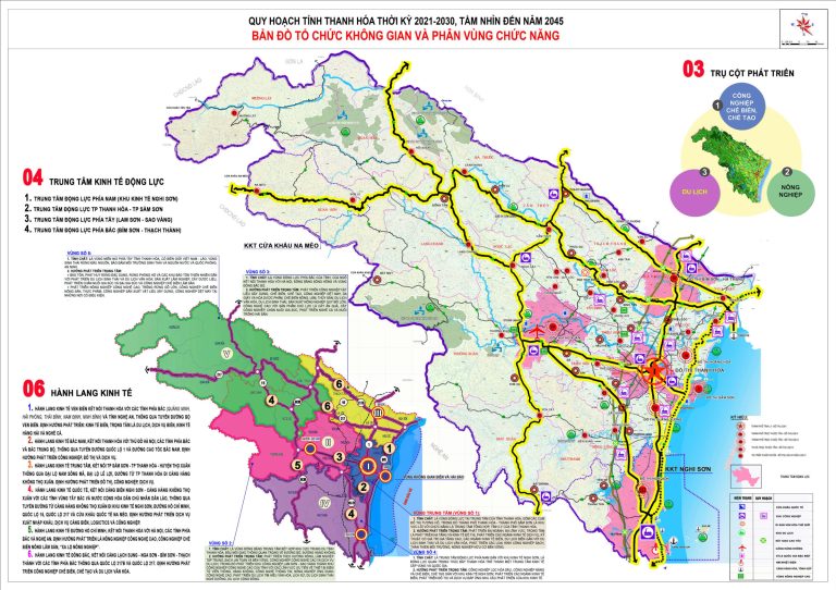 Bản đồ tổ chức không gian và phân vùng chức năng tỉnh Thanh Hóa thời kỳ 2021-2030, tầm nhìn 2045