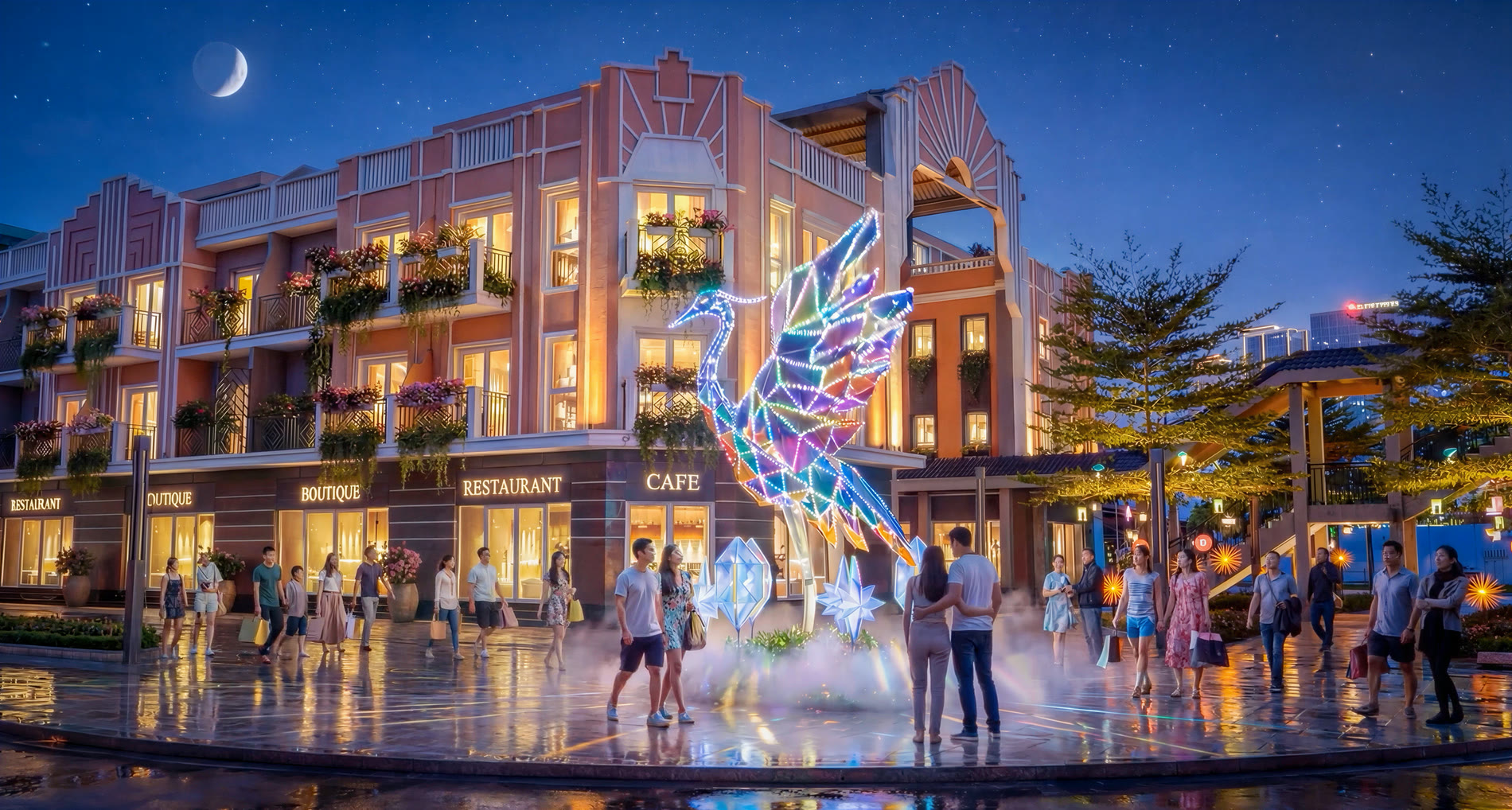 Điểm check-in hologram chim Tiên trước dãy shophouse Eurowindow Light City