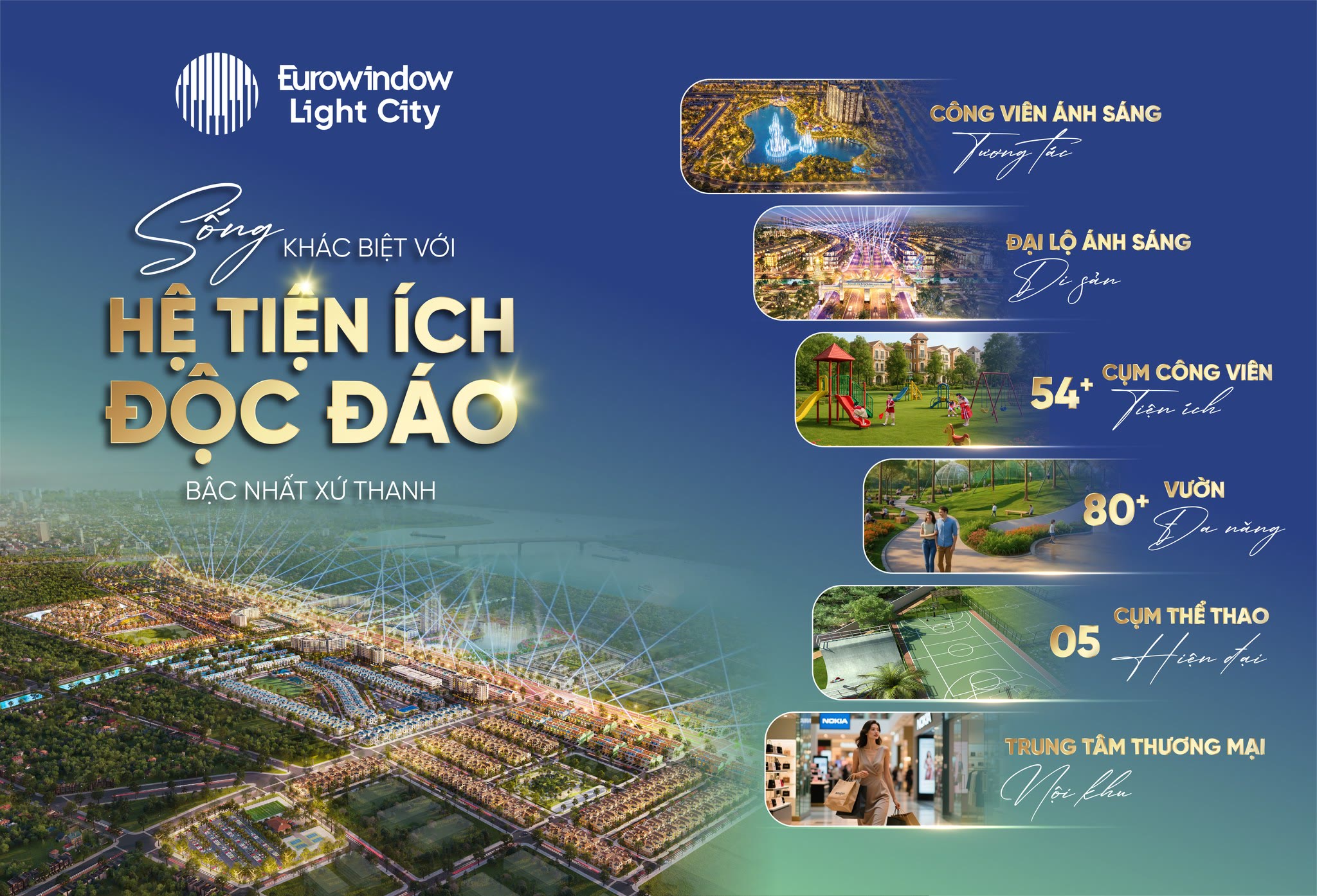 Hệ tiện ích Eurowindow Light City với 54 cụm công viên tiện ích và 80 vườn đa năng