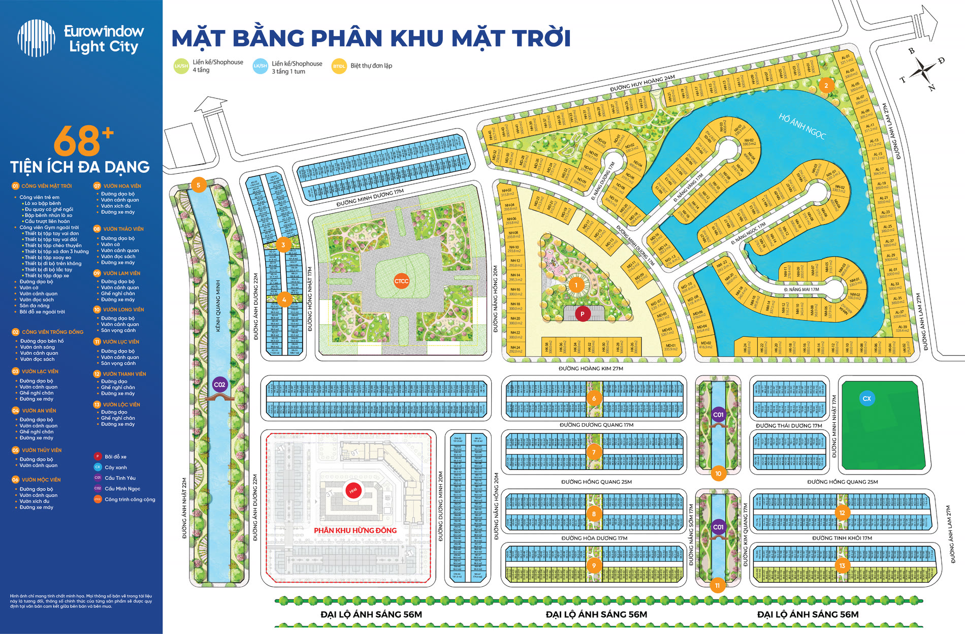 Mặt bằng phân khu Mặt Trời Eurowindow Light City có mã căn và diện tích từng lô