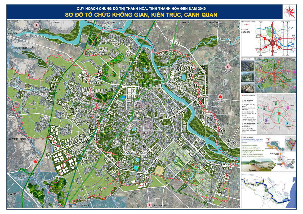 Sơ đồ tổ chức không gian kiến trúc cảnh quan trong quy hoạch chung đô thị Thanh Hóa đến năm 2040