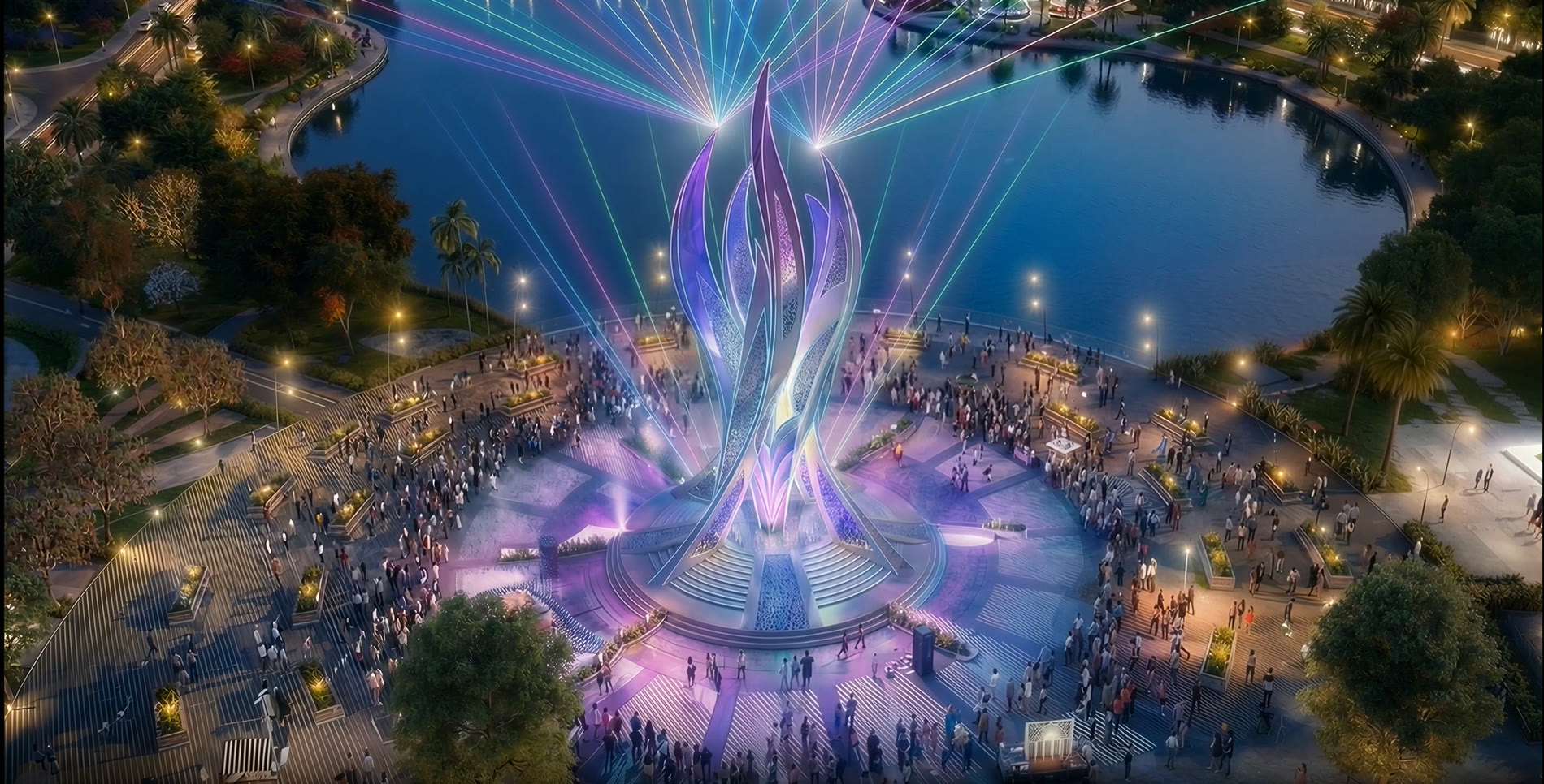 Tháp Tinh Hoa Ánh Sáng bên hồ trung tâm Eurowindow Light City