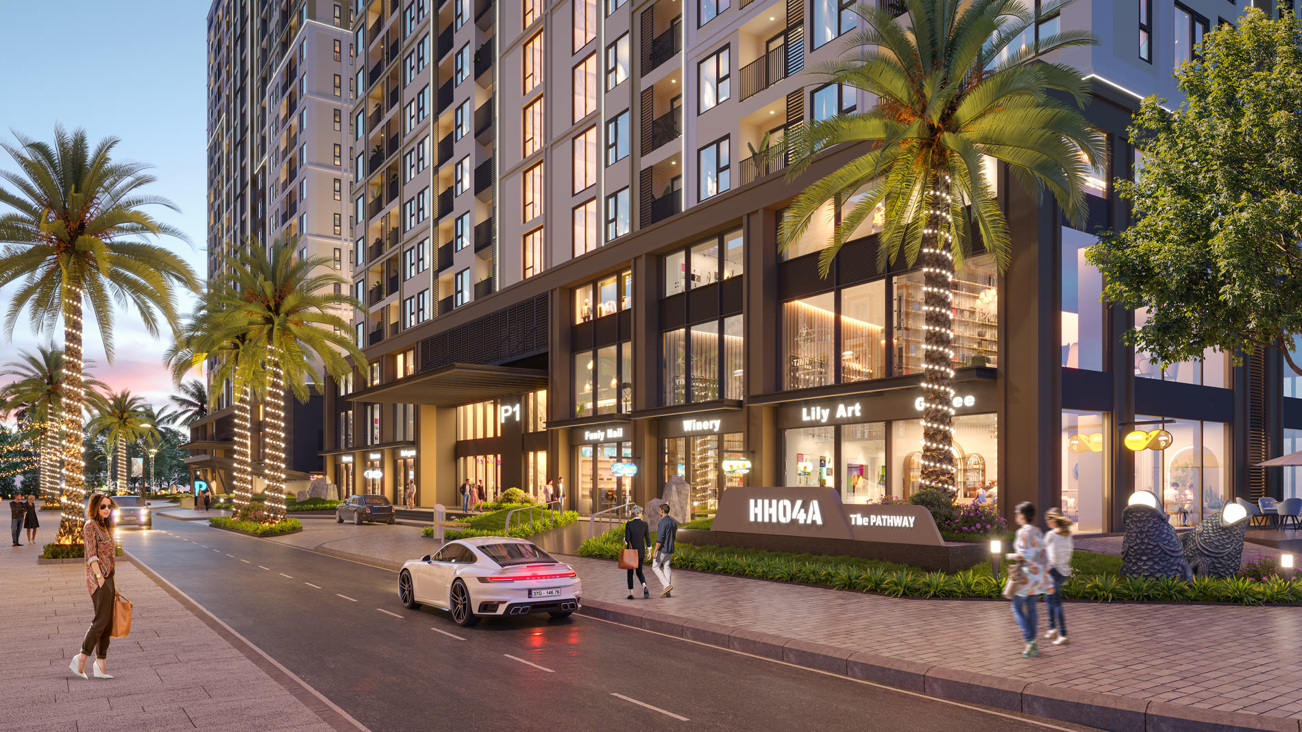 Phối cảnh tổng thể shophouse khối đế The Pathway P1 Sun Grand Boulevard Sầm Sơn