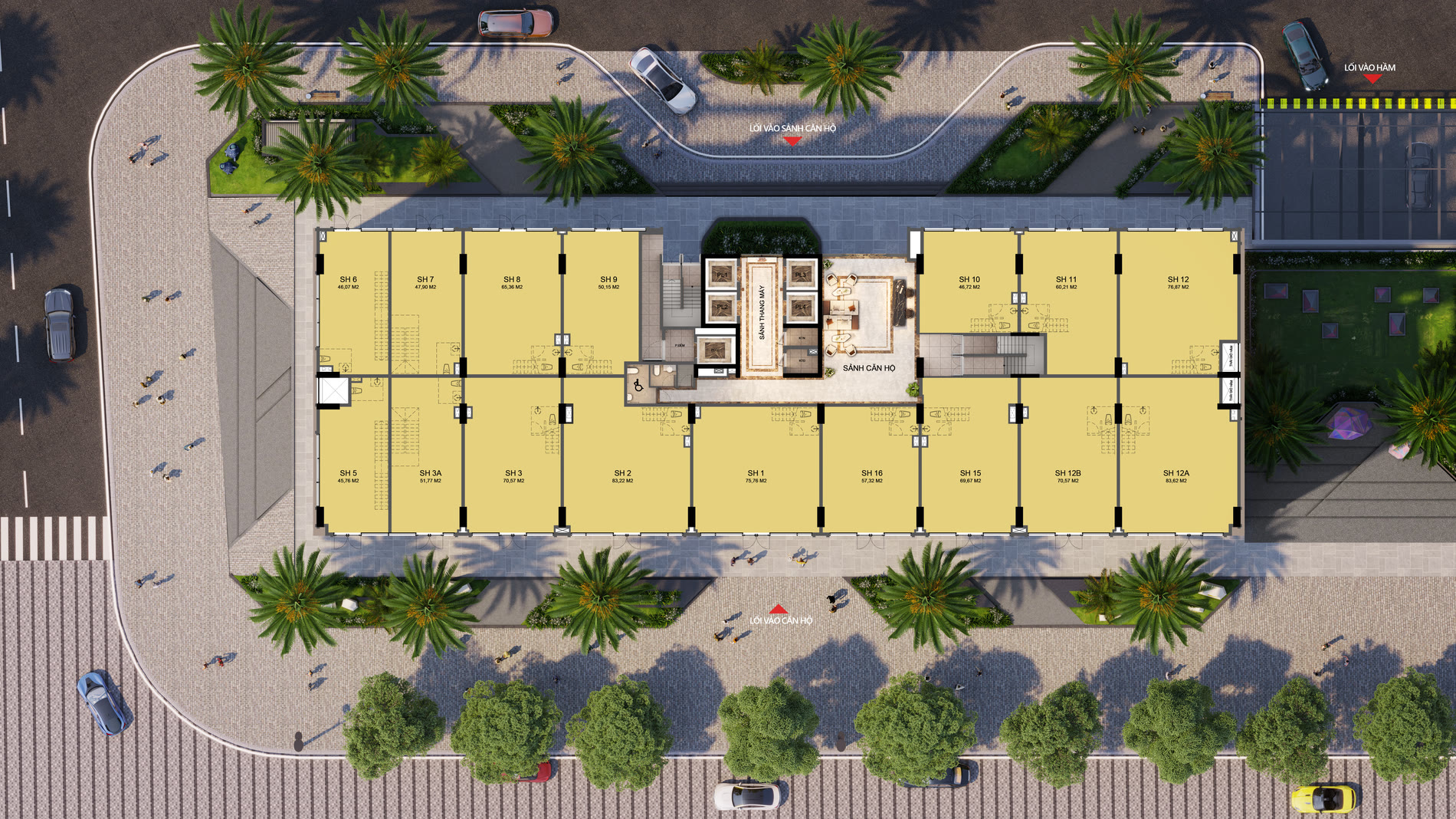Phối cảnh nội thất tầng 1 shophouse khối đế The Pathway P1 Sun Grand Boulevard