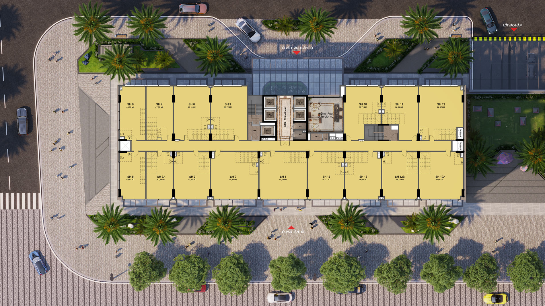 Phối cảnh tầng 2 shophouse khối đế The Pathway P1 Sun Grand Boulevard Sầm Sơn